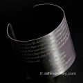 Argent anodisé bracelets manchette en aluminium avec motifs gravés
